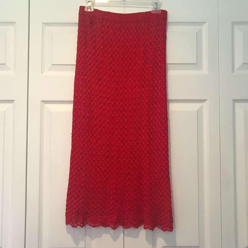GRACIA - Vintage knit red beaded skirt